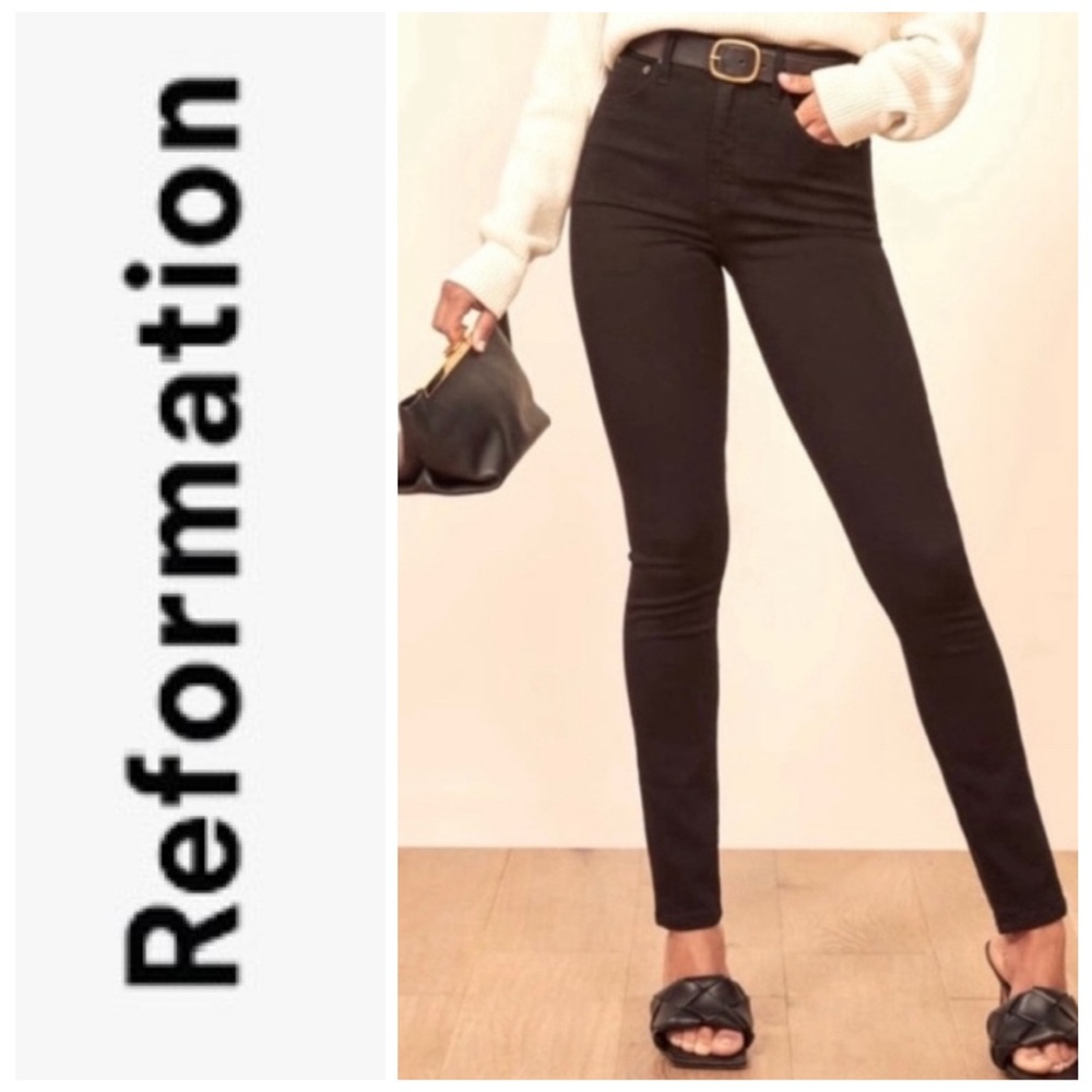 NWT Reformation Harper mid rise skinny jeans in black